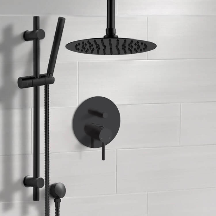 Remer SFR89-10 Matte Black Shower Set With 10 Inch Rain Ceiling Shower Head and Hand Shower
